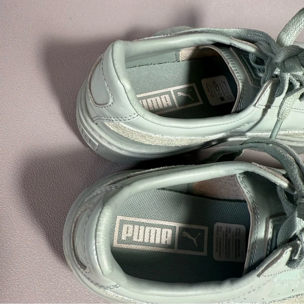 Puma Basket Mint Green Patent Leather Platform Sneakers